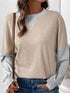 Perfee contrast round neck long sleeve T-shirt front view