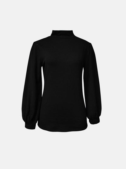 Black full size mock neck long sleeve t-shirt, front view