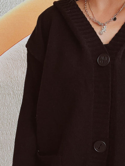 Dropped Shoulder Long Sleeve Hooded Cardigan