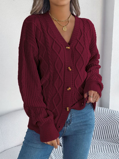 Cable-Knit Long Sleeve Cardigan