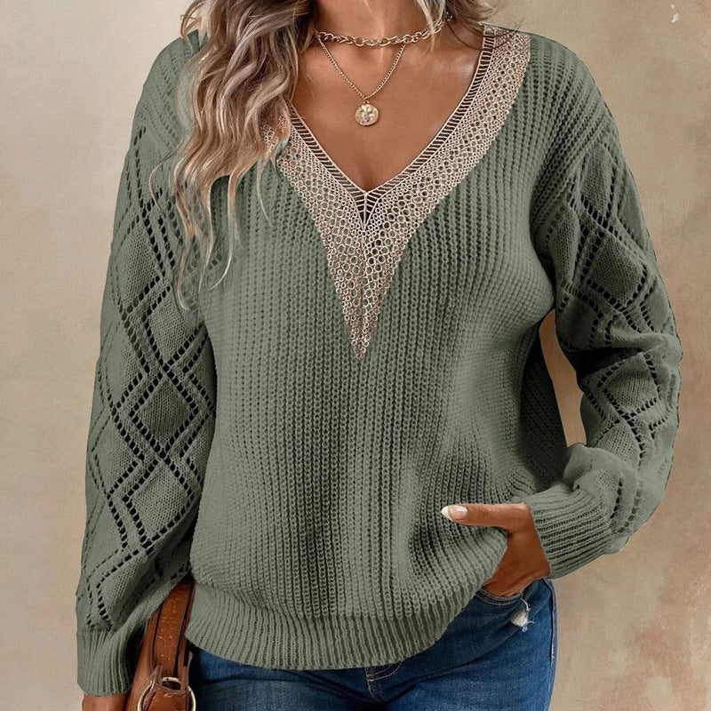 V-neck loose casual pullover women&