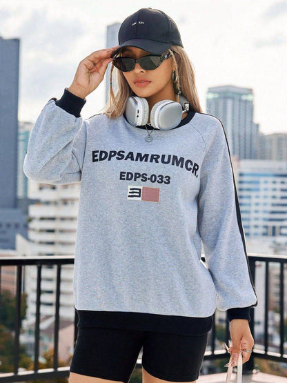 Casual letter round neck long sleeve sweatshirt style