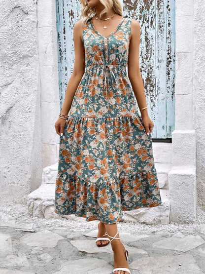 Robe décontractée à imprimé floral sans manches pour dames à la mode 