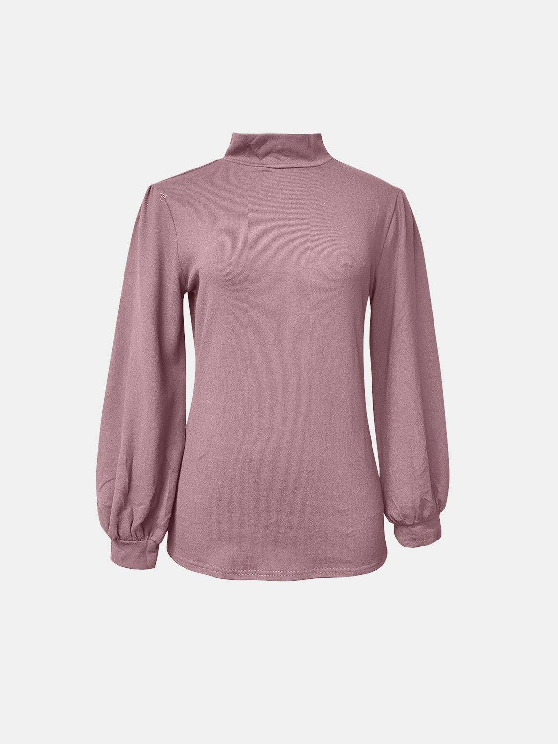 Pink full size mock neck long sleeve t-shirt, front view