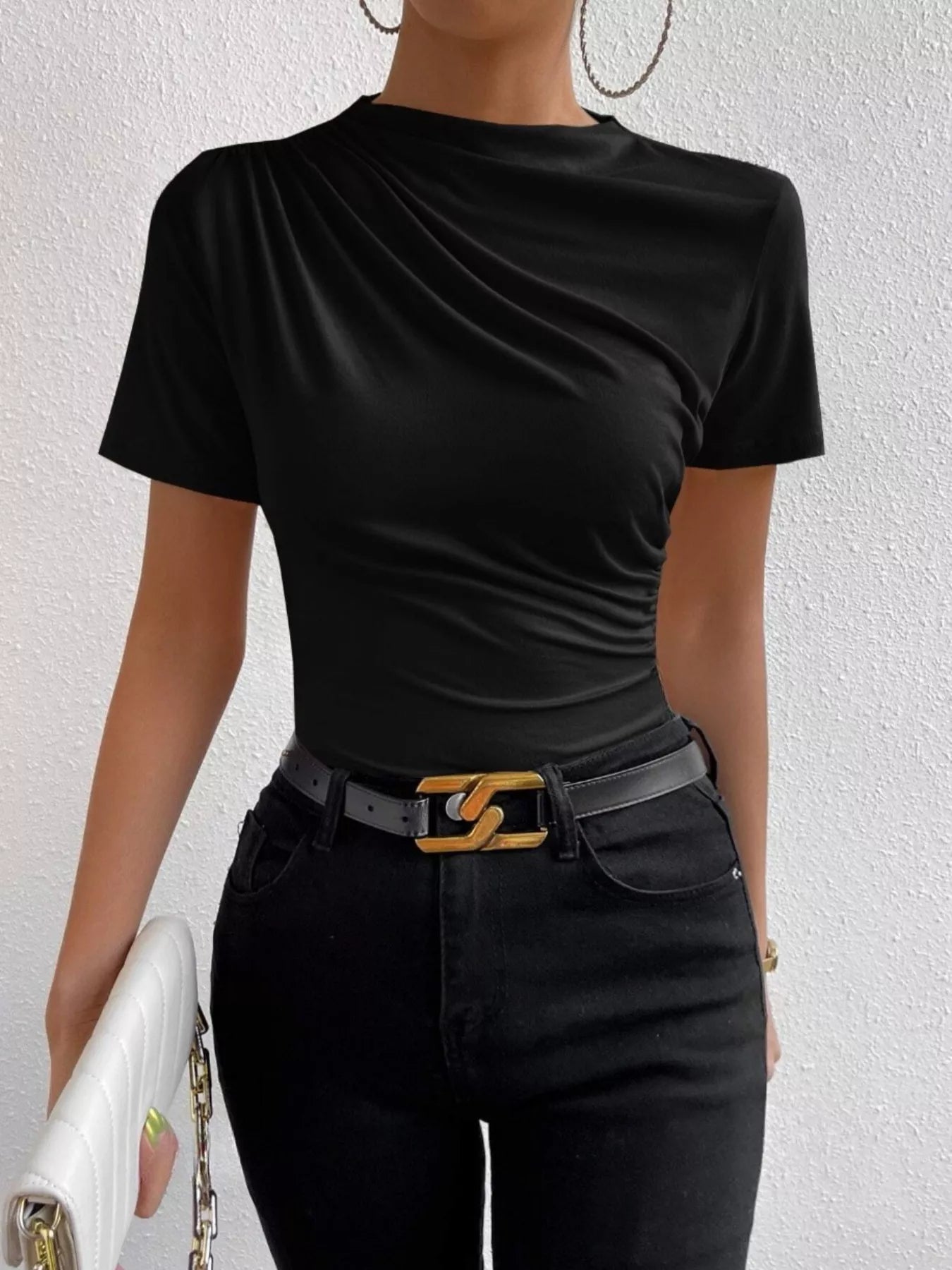 Elegant Draped Short Sleeve Top