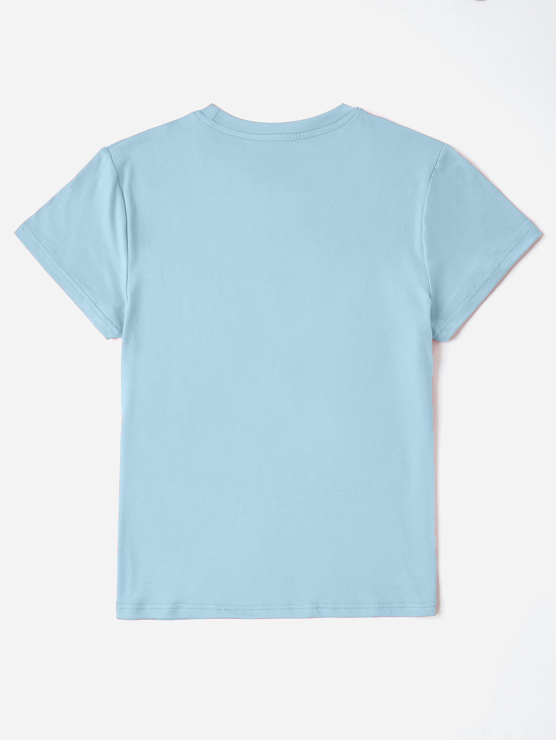 Back view of blue round neck short sleeve T-shirt