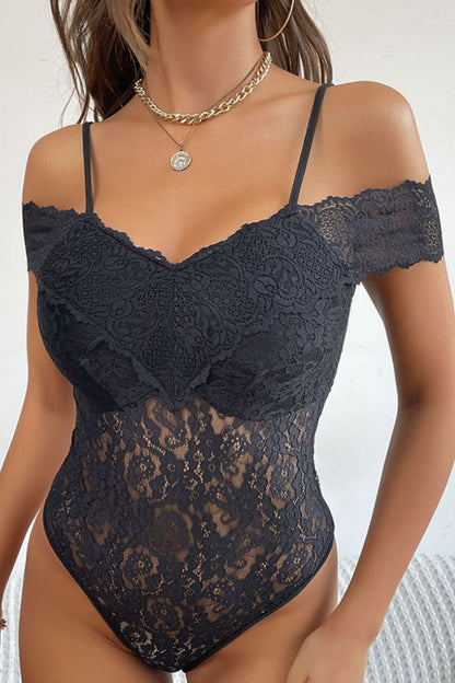 Perfee Lace Cold-Shoulder Bodysuit