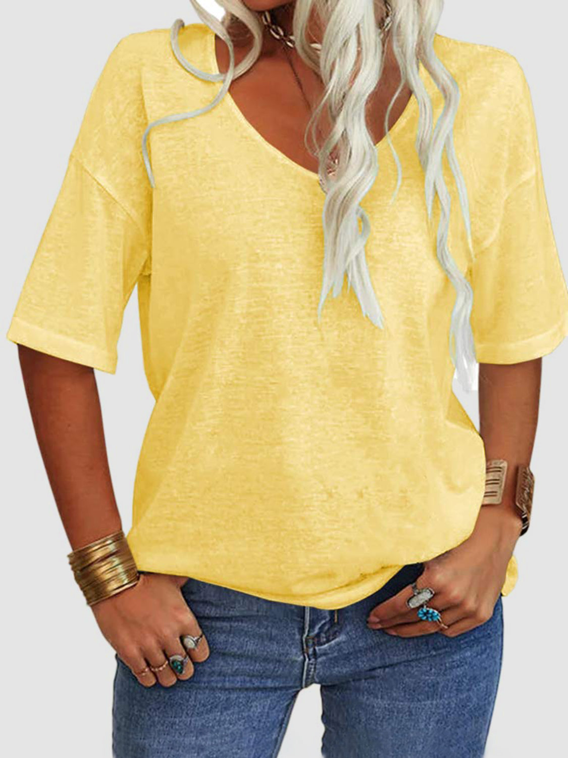 V-Neck Dropped Shoulder Half Sleeve T-Shirt