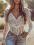 Full Size Fringe Hem Lace Long Sleeve Top Plus Size