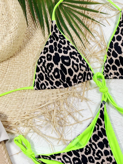 Close-up of black leopard print bikini top