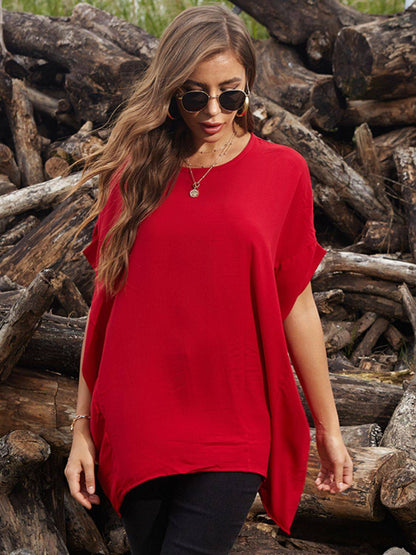 Red round neck short sleeve T-shirt, comfortable design