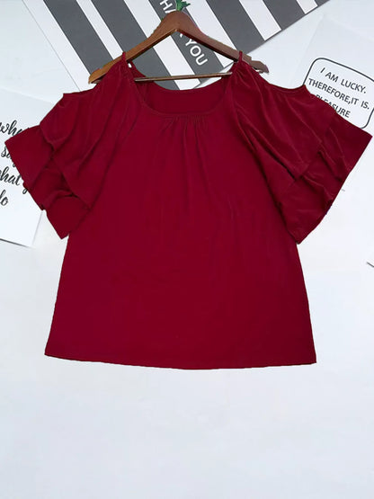 Cold Shoulder Ruffle Sleeve Top