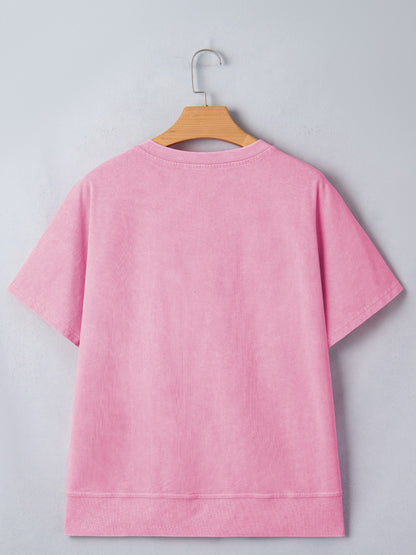 Raw Cut Notched Neck Lace Patchwork Detail Mineral Wash Tee