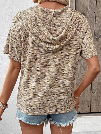 Drawstring Short Sleeve Hooded Top