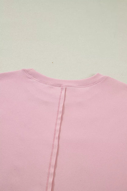 Solid Color Bow Textured Patchwork Long Sleeve Tee