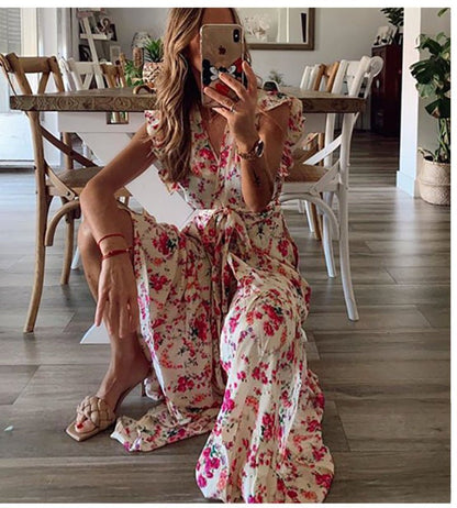 Robe imprimée sexy florale décontractée pour les vacances 