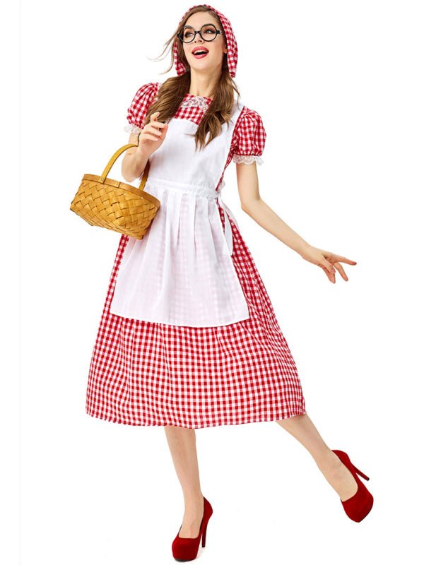 Halloween Red Plaid Cosplay Little Red Riding Hood Character Suit