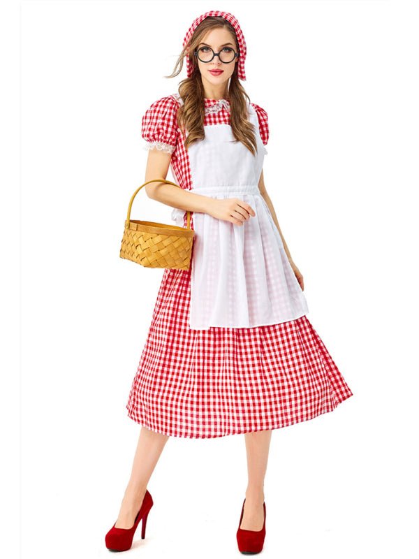 Halloween Red Plaid Cosplay Little Red Riding Hood Character Suit