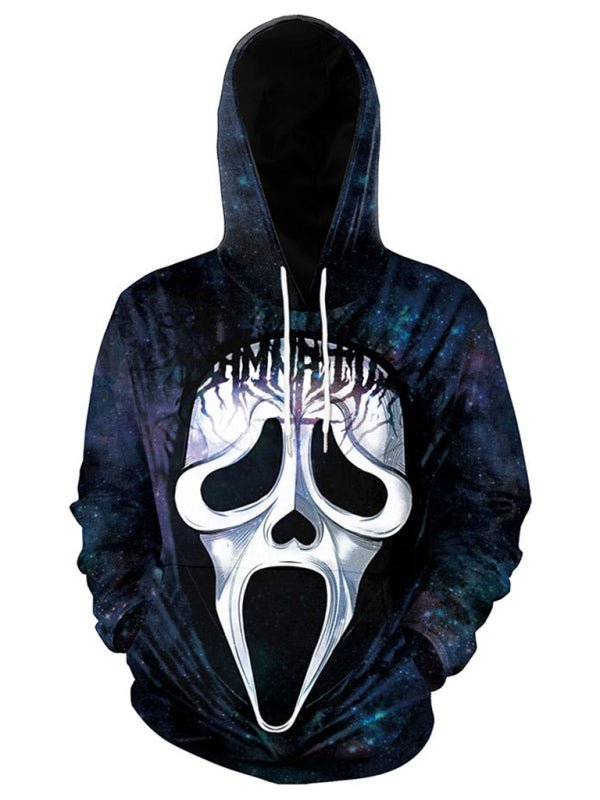 Halloween-Straßen-Hoodie mit 3D-Horrormaske und Avatar-Druck 