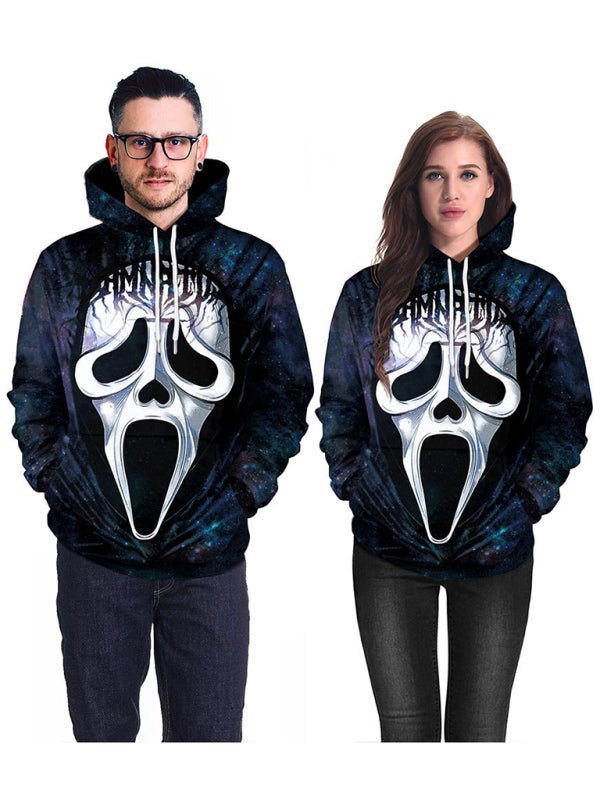 Halloween-Straßen-Hoodie mit 3D-Horrormaske und Avatar-Druck 