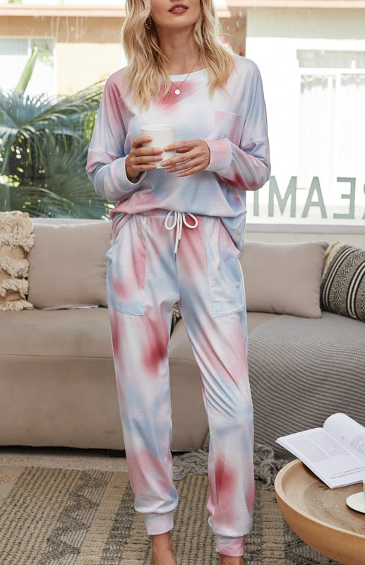 Ensemble pyjama tie-dye à manches longues pour femmes 