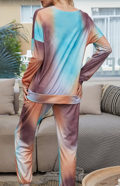 Ensemble pyjama tie-dye à manches longues pour femmes 