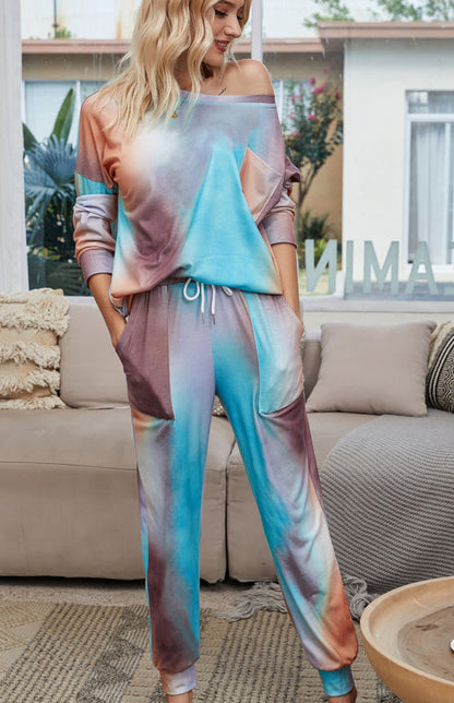 Ensemble pyjama tie-dye à manches longues pour femmes 