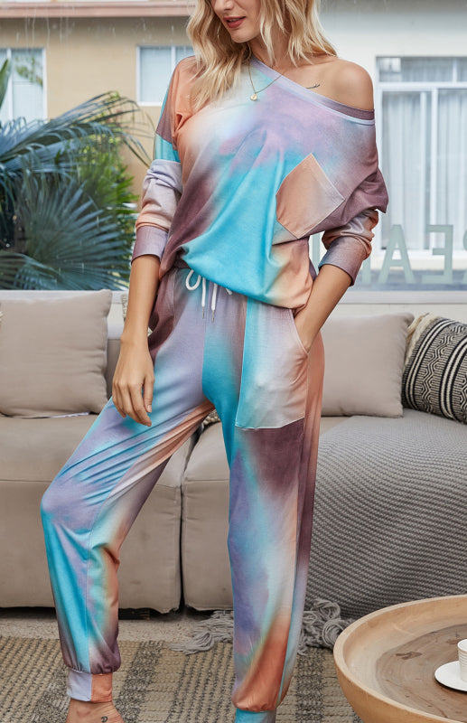 Langärmliges Batik-Pyjama-Set für Damen 