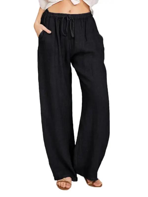 Black cotton loose pajama pants with drawstring and pockets
