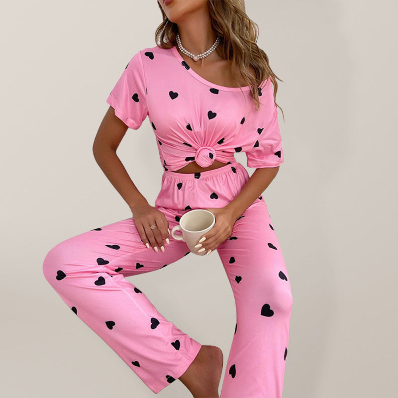 Süßes Damen-Pyjama-Set mit Allover-Herz-Print 