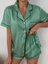 Green striped cropped shirt and shorts pajama set