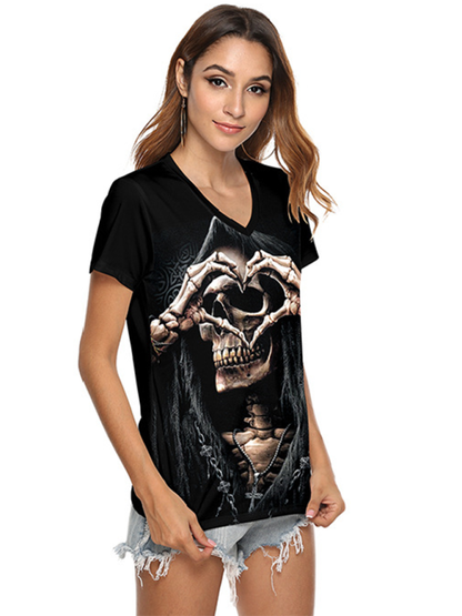 Skeleton Hand Print V-Neck Women&