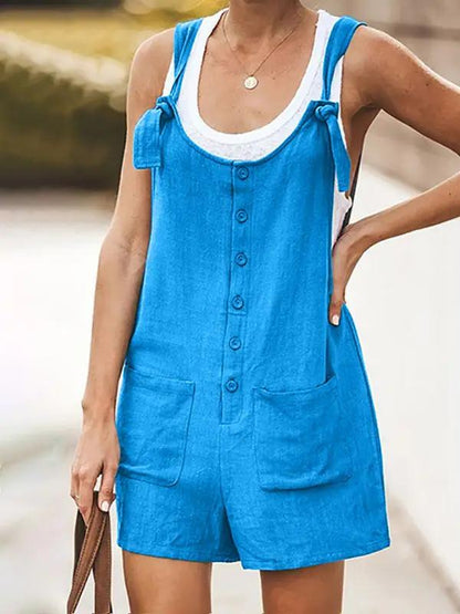 Blue Ladies Daisy Cotton Linen Bib Shorts