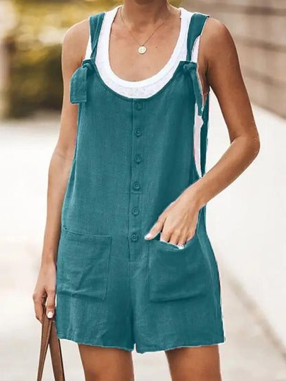Teal Ladies Daisy Cotton Linen Bib Shorts