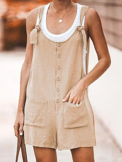 Beige Ladies Daisy Cotton Linen Bib Shorts