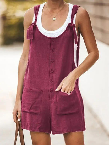 Burgundy Ladies Daisy Cotton Linen Bib Shorts