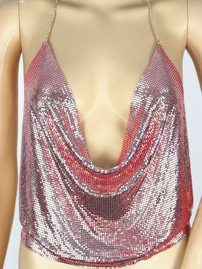 Sexy Neckholder-Top mit Metallic-Pailletten für DamenSexy Neckholder-Top mit Pailletten für Damen 