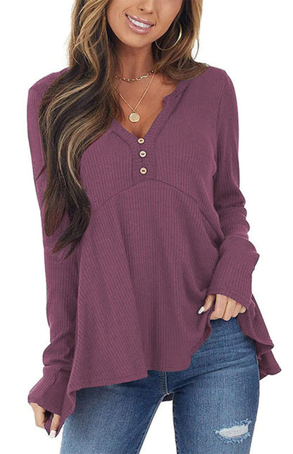 V-Neck Long-Sleeved Loose Bottoming Shirt