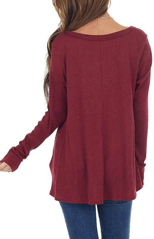 V-Neck Long-Sleeved Loose Bottoming Shirt