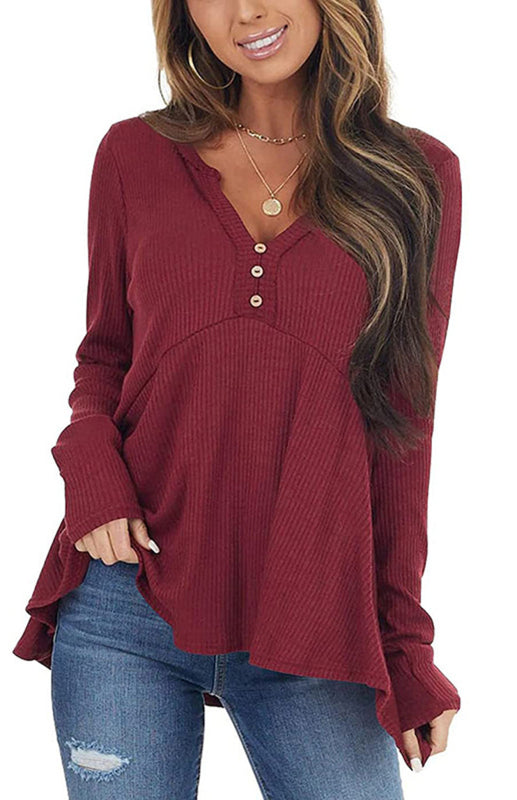 V-Neck Long-Sleeved Loose Bottoming Shirt