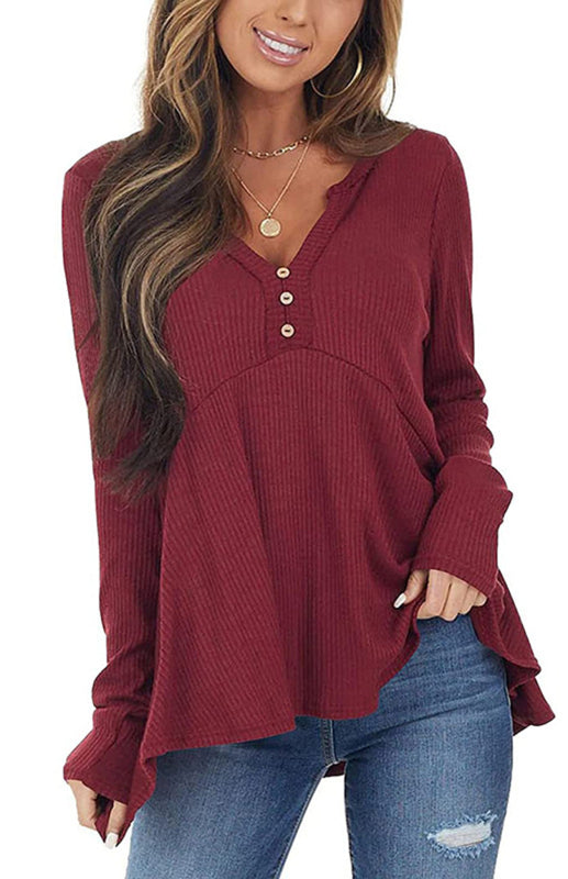 V-Neck Long-Sleeved Loose Bottoming Shirt