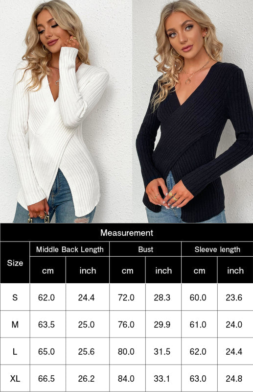 Pull croisé à col en V pour femme 