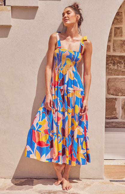 Langes Kleid mit Träger-Print für Damen im Urlaub 