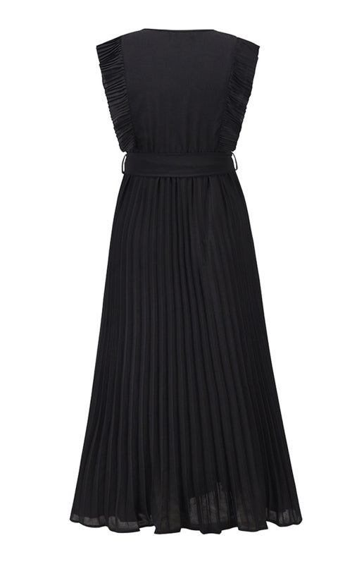 Sexy Kleid in Slim Fit mit Lotusblatt-Ärmeln und Chiffon-Faltenrock in Volltonfarbe
