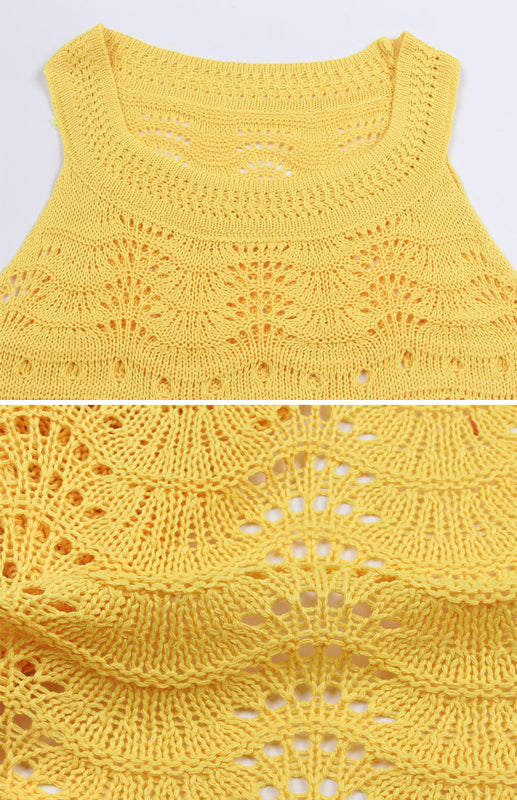 Robe en tricot unie sans manches avec découpe pour femmes 