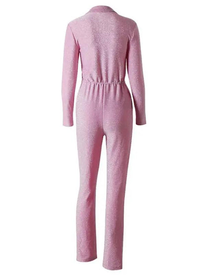 Pink wide-leg long sleeve jumpsuit back view