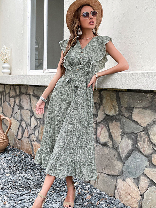 Jupe longue Slim taille haute, robe rétro européenne et américaine verte 