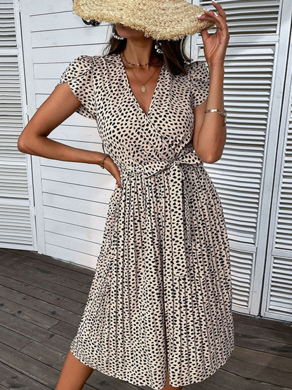 Europäisches und amerikanisches, großes Strandkleid mit V-Ausschnitt und Leopardenmuster