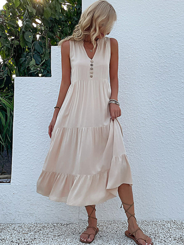 Ärmelloses, lockeres, lässiges, einfarbiges Tank-Top-Kleid