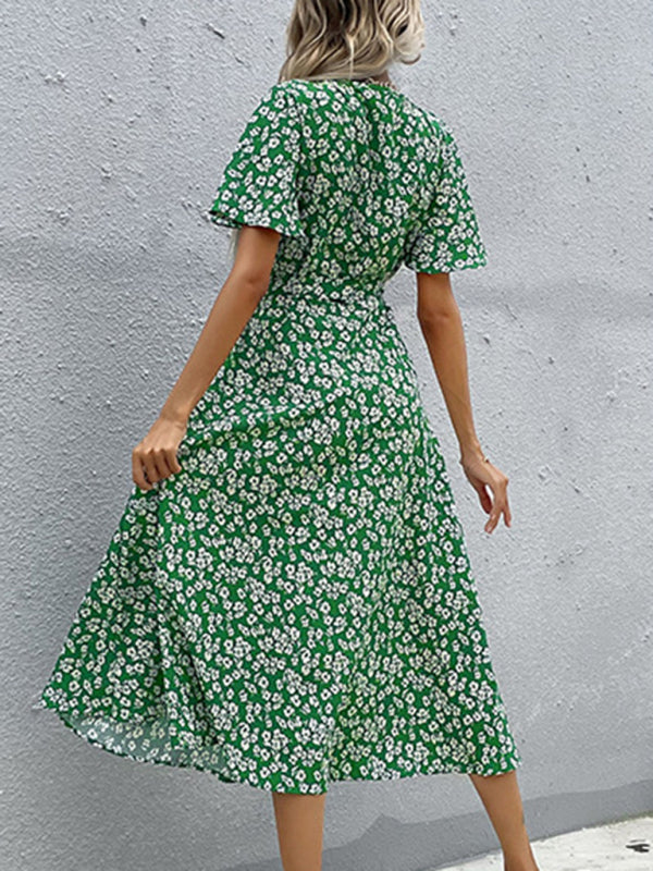 Robe imprimée cintrée verte Western pour femmes 